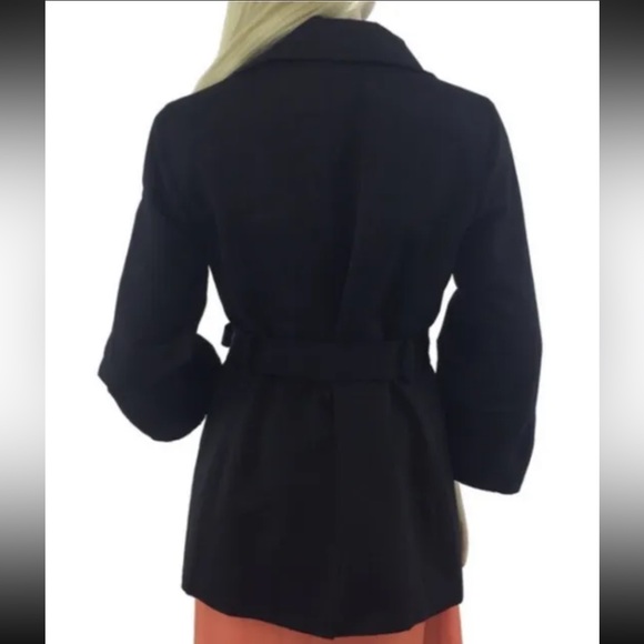 NWT Elie Tahari Designer Black 3/4 Sleeve Button Up Tie Waist Jacket Coat - Picture 3 of 4